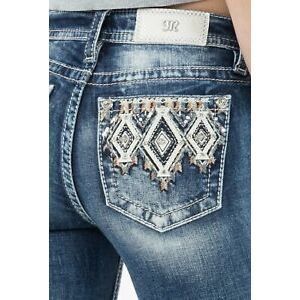 Miss Me Aztec Embellished Jeans Sz 28 Boot Cut BLING Distressed